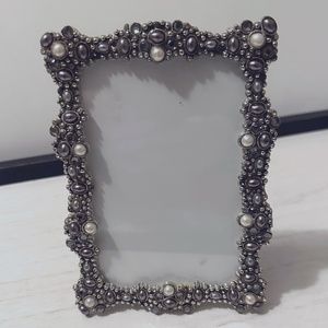 Vintage Belle Maison Beaded Faux Pearl & Gemstone Metal Picture Frame 4" x 6"
